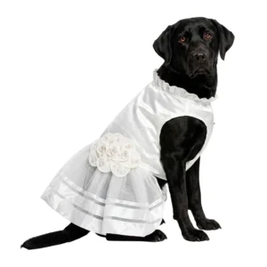 Vestido blanco de tul con perlas para mascota talla L / bf-ropa19l