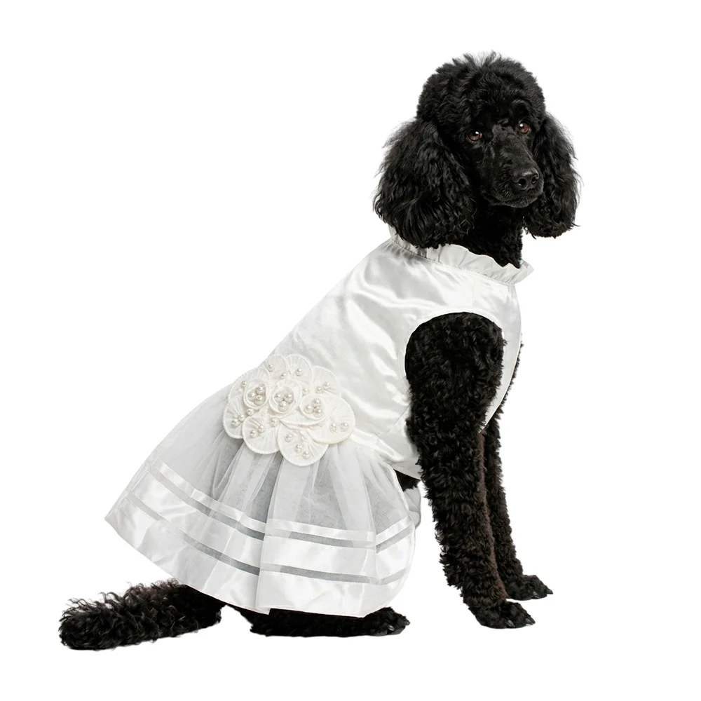 Vestido blanco de tul con perlas para mascota talla m / bf-ropa19m