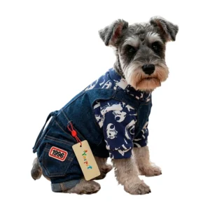 Ropa estilo overol de mezclilla con suéter para mascota talla L / bf-…