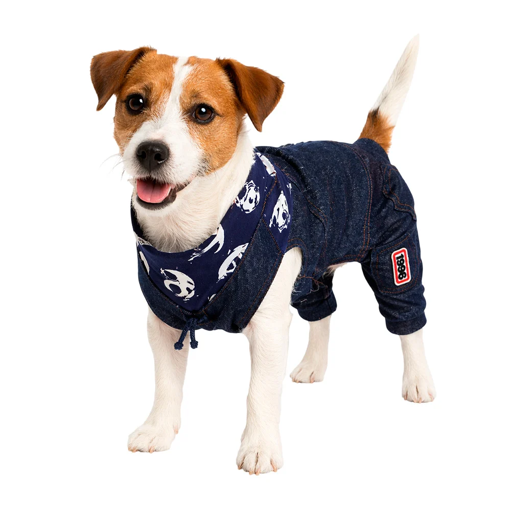 Ropa estilo overol de mezclilla con suéter para mascota talla M / bf-…