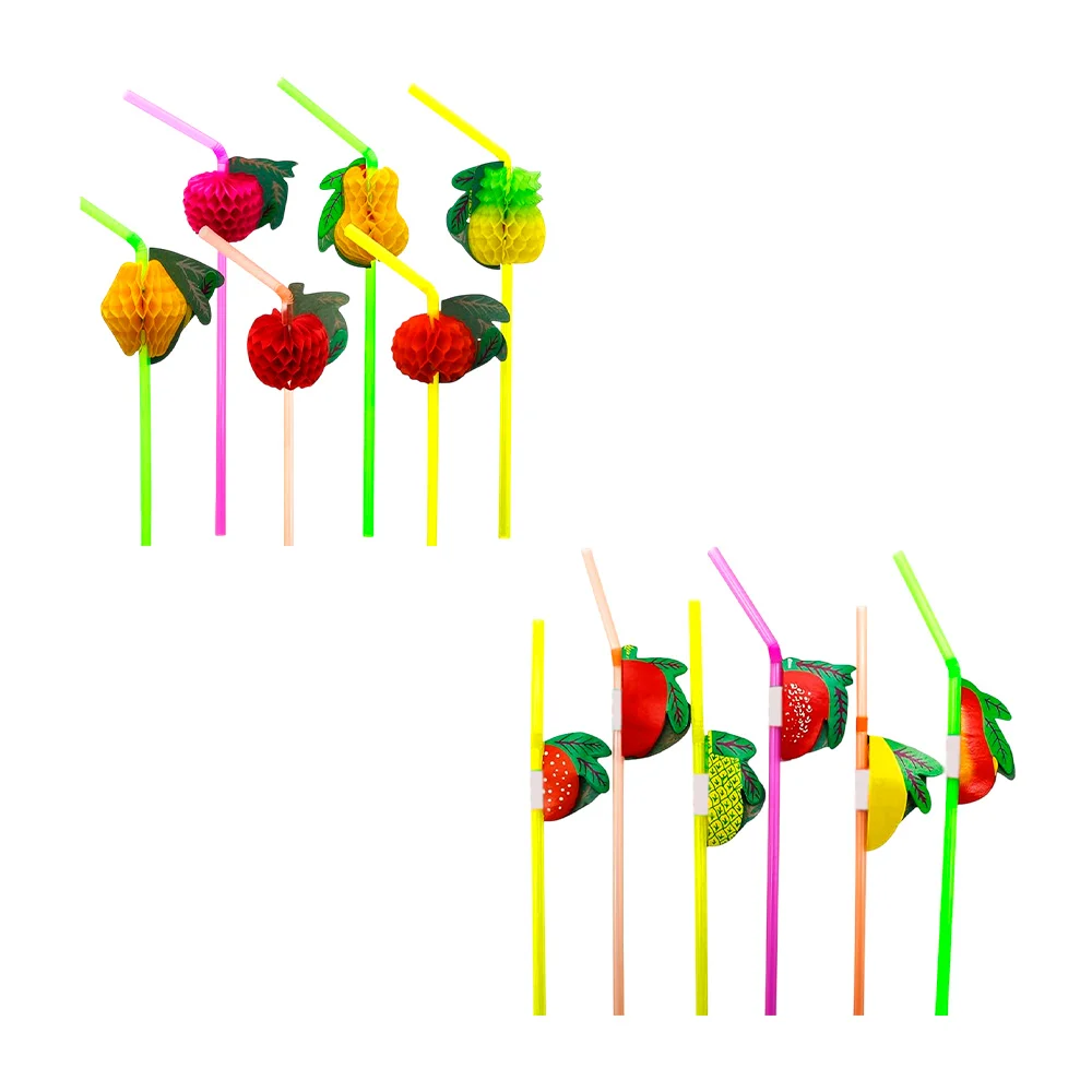 Paquete con 12 popotes con figura plegable 3d en forma de frutas, var…