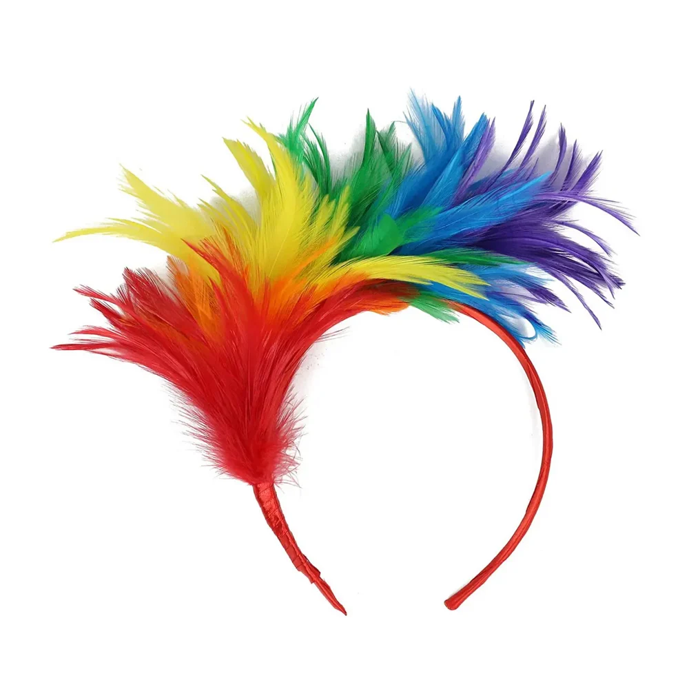 1pza diadema de tela con tul de plumas de colores para fiesta / bt-17…