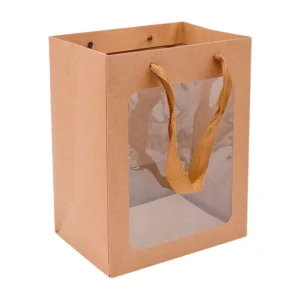 Bolsa para regalo chica de cartón lisos con ventana transparente y as…