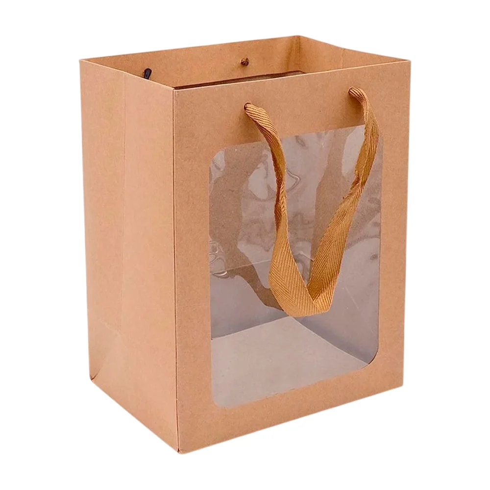 Bolsa para regalo chica de cartón lisos con ventana transparente y as…