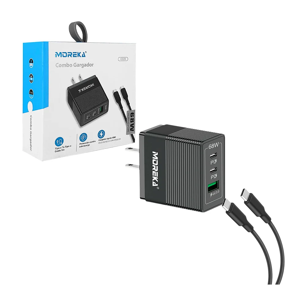 Combo cubo cargador moreka de carga rápida con puerto usb y 2 tipo c …