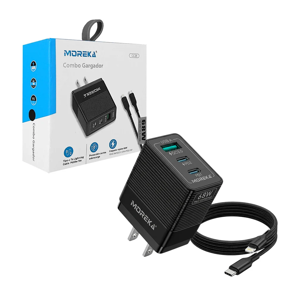 Combo cubo cargador moreka de carga rápida con puerto usb y 2 tipo c …