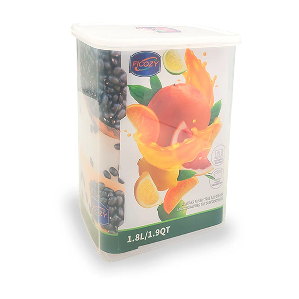 Tupper transparente prisma rectangular, capacidad de 1.8L, 10x14x18cm