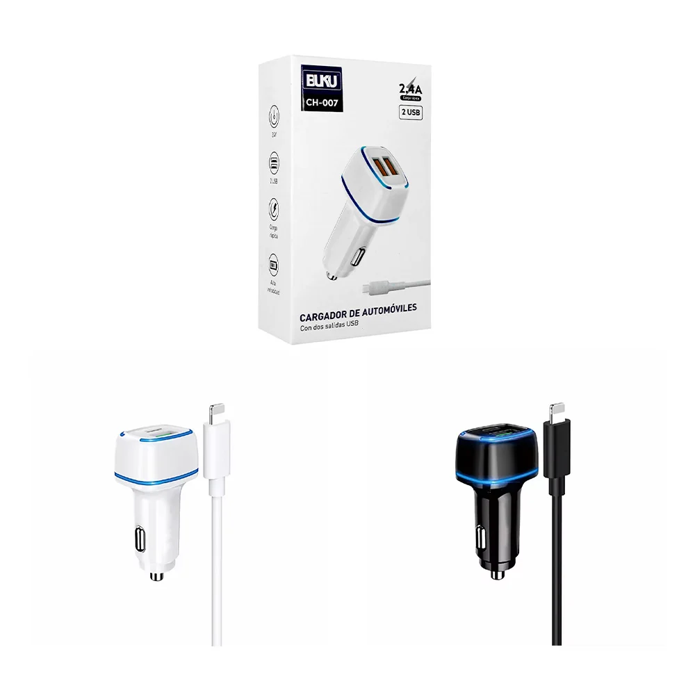 Combo cargador plug usb buku con entrada v8, tipo c o iphone lightnin…