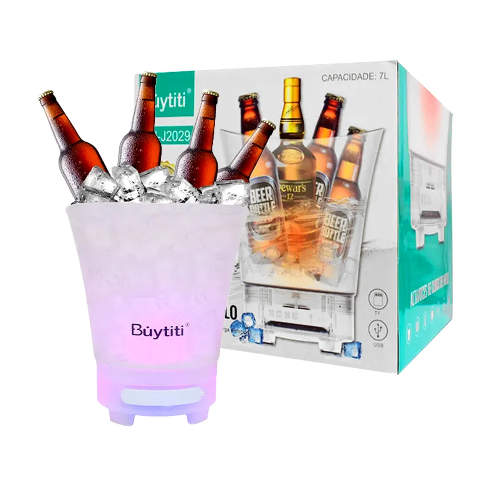 Cubeta transparente para hielo con bocina y luces rgb, capacidad 7l /…