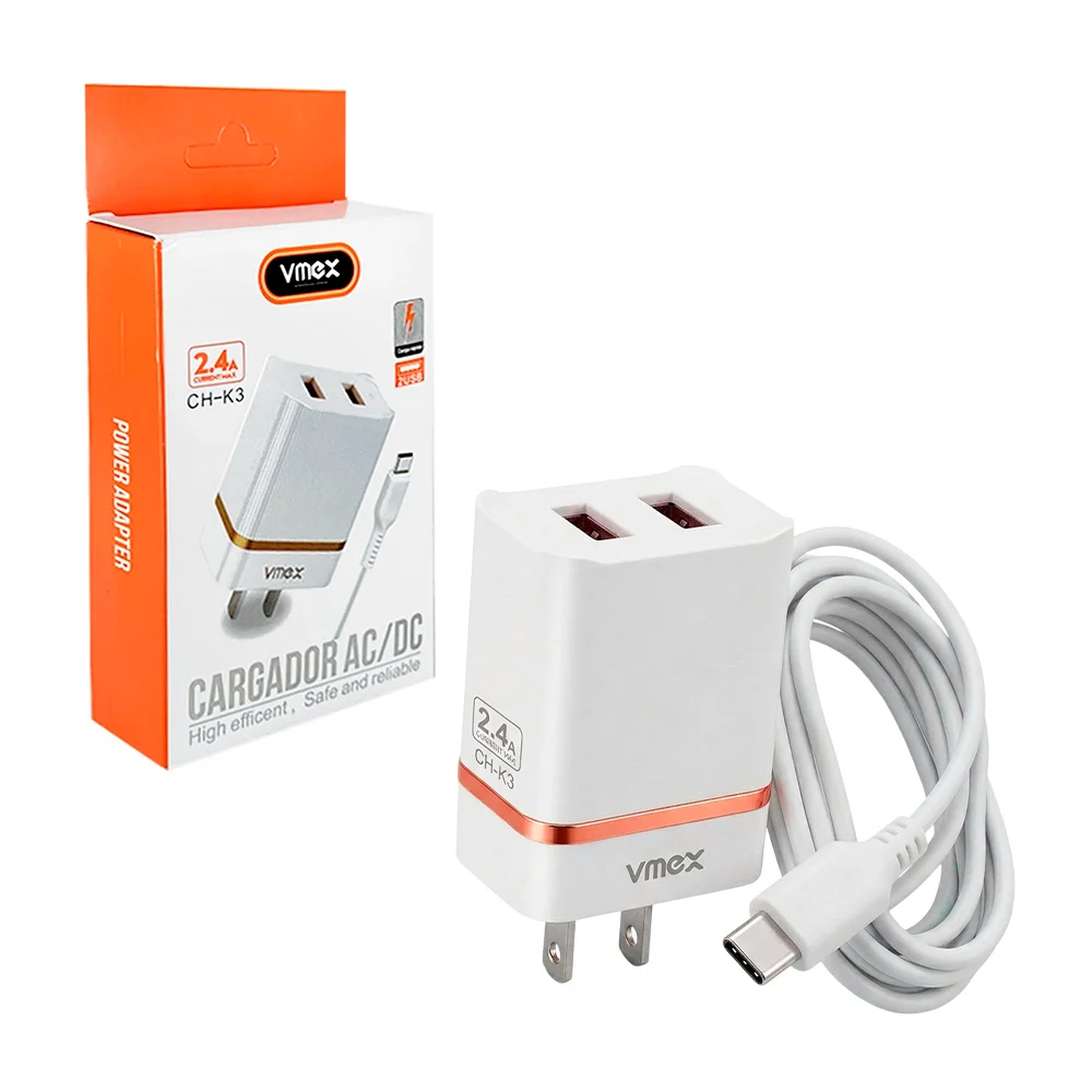 Combo cargador vmex con 2 puertos usb y cable usb-tipo c / ac / dc / …