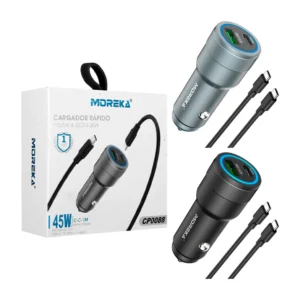 Cargador de carro moreka 45w con entrada usb y tipo-c y cable de 1 me…