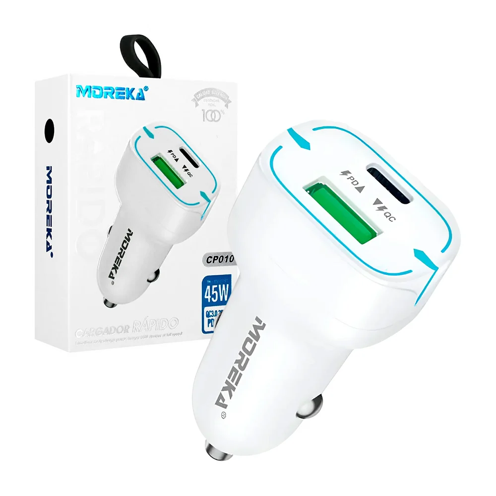 Cargador para carro moreka de 45w con puerto usb y entrada tipo-c / c…
