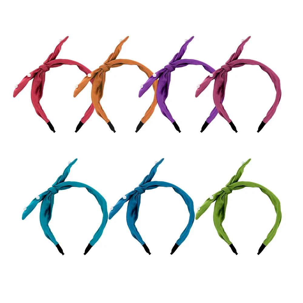 Diadema de tela con listón tipo moño con perlas para el cabello, variedad de colores / cr119