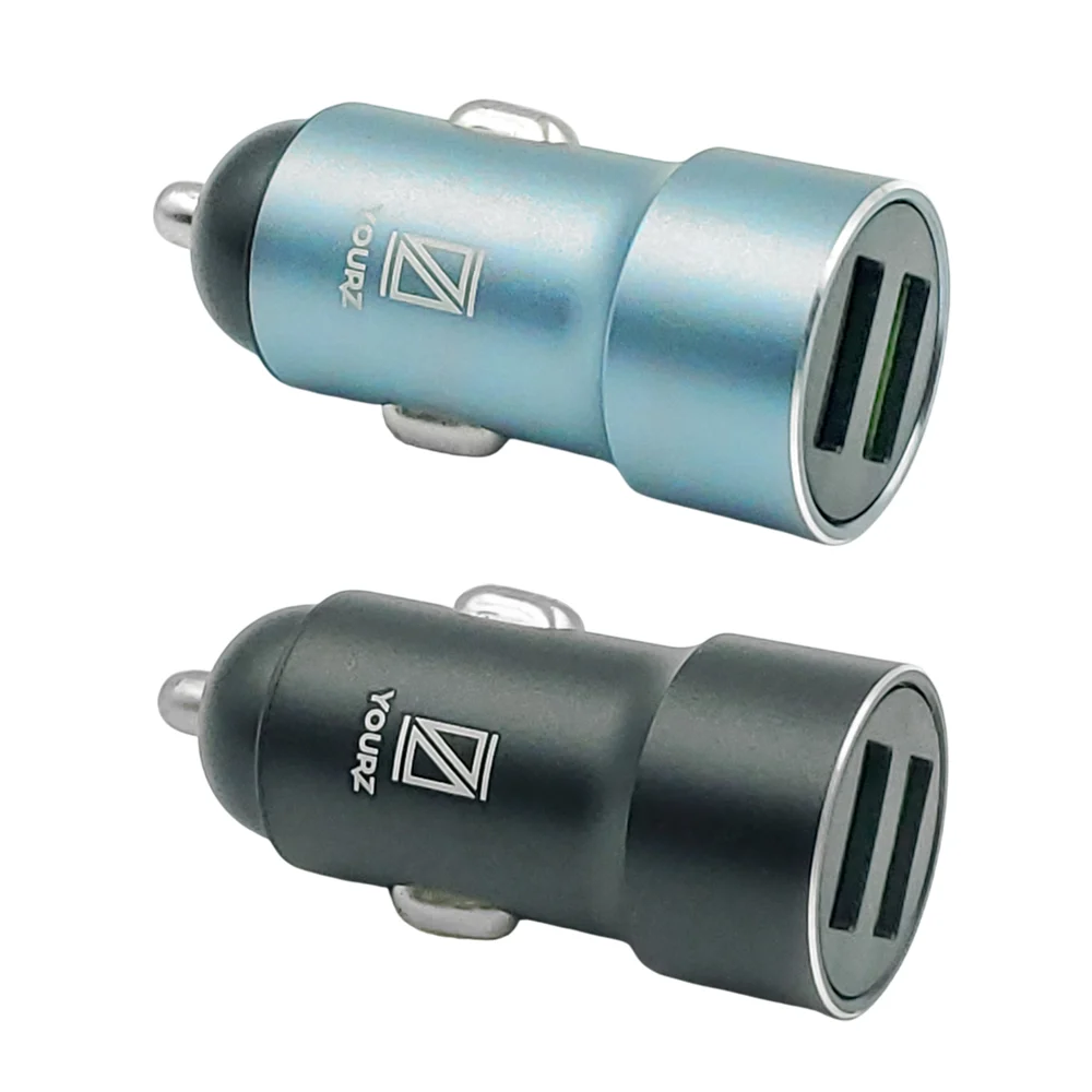 Plug cargador metálico para auto yourz con doble puerto usb