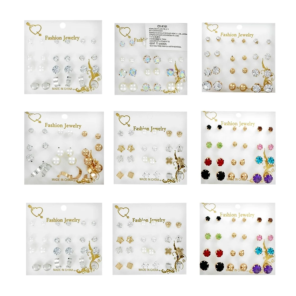 Paquete con 12 blíster con 12 pares de aretes de fantasía, variedad d…