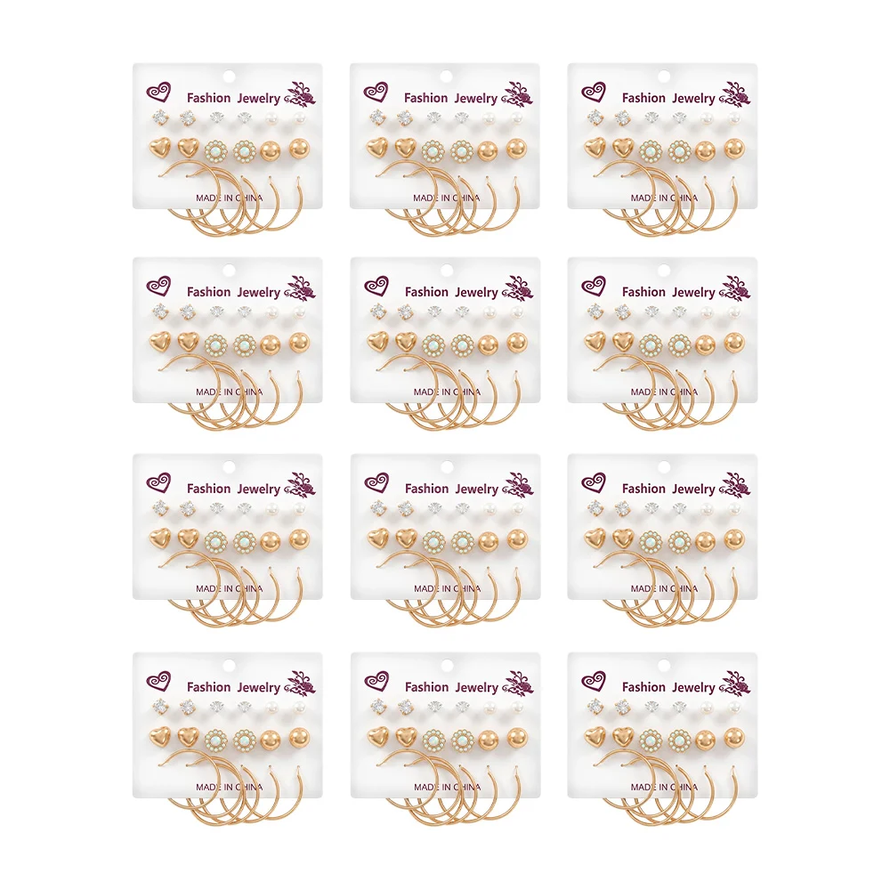 Paquete con 12 blíster con 12 pares de aretes de fantasía, variedad d…