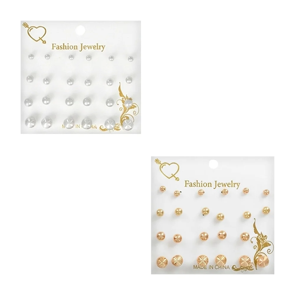 1pza blíster con 12 pares de aretes de fantasía con diseños de perlas…