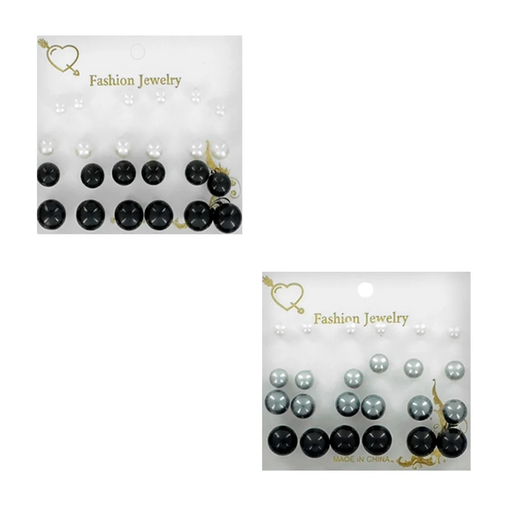 Blíster con 12 pares de aretes de fantasía con diseños de perlas, var…