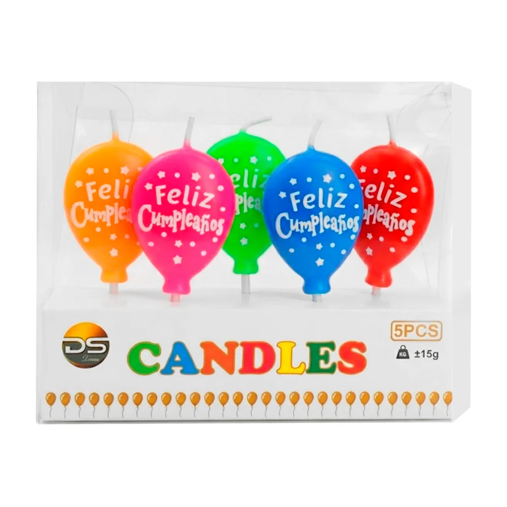 Paquete con 5 velas con forma de globo y frase feliz cumpleaños / can…