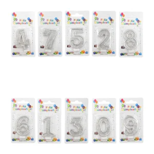 1pz Vela para cumpleaños plata de brillantina con bordes elevados, va…