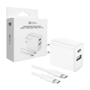 Combo cargador 1hora con cable tipo c y cubo con puerto usb y usb-c /…