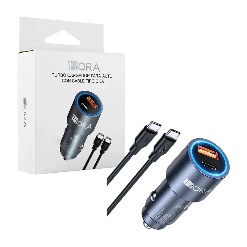 Plug turbo cargador 1hora con puerto usb, puerto usb-c y cable tipo c…