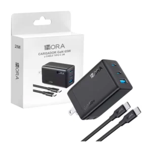 Combo cargador con cable tipo c a tipo c + cubo con puerto usb y 2 us…