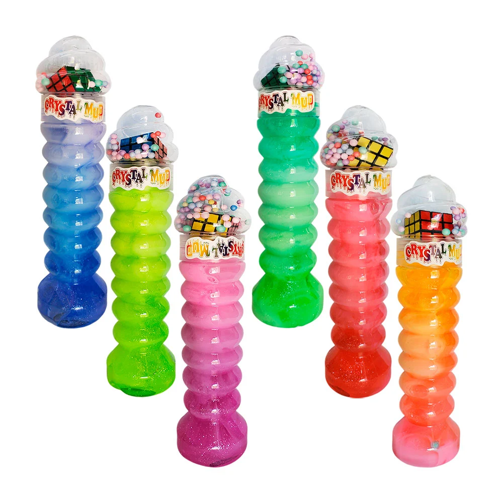 Bote slime bicolor con brillantina, tapa con bolitas + cubo tipo rubi…