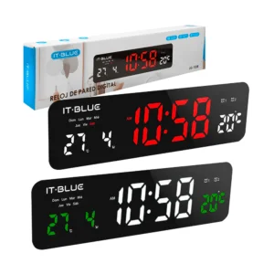 Reloj digital de pared con visualización de temperatura, calendario y…