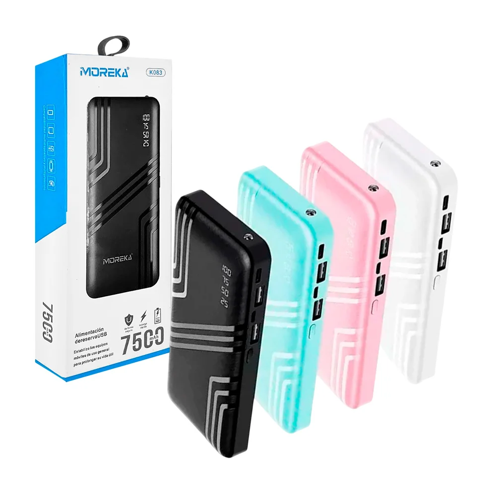Power bank moreka batería portátil con capacidad 7500mah, linterna, 2…