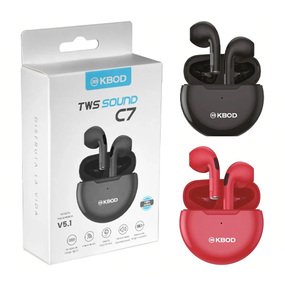 Audífonos inalámbricos tipo earphones con estuche de carga redondo, v…