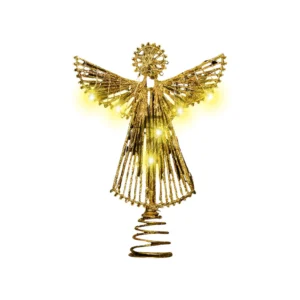 Punta decorativa en forma de ángel dorado con brillantina y luz led /…