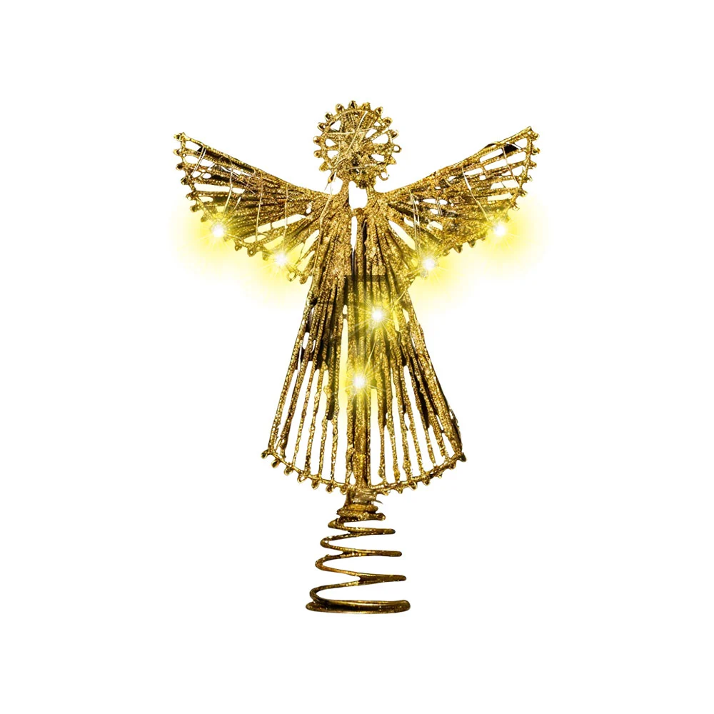 Punta decorativa en forma de ángel dorado con brillantina y luz led /…