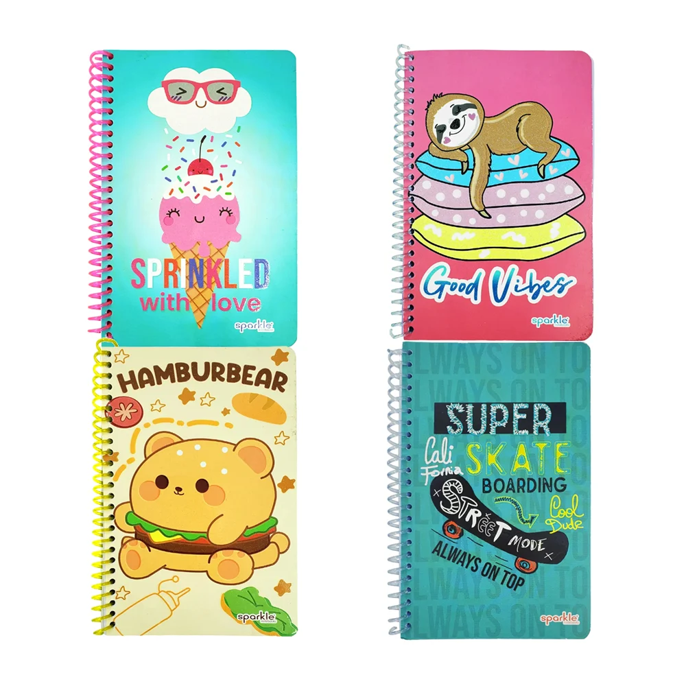 Libreta francesa sparkle de 70 hojas, espiral de plástico y estampado…