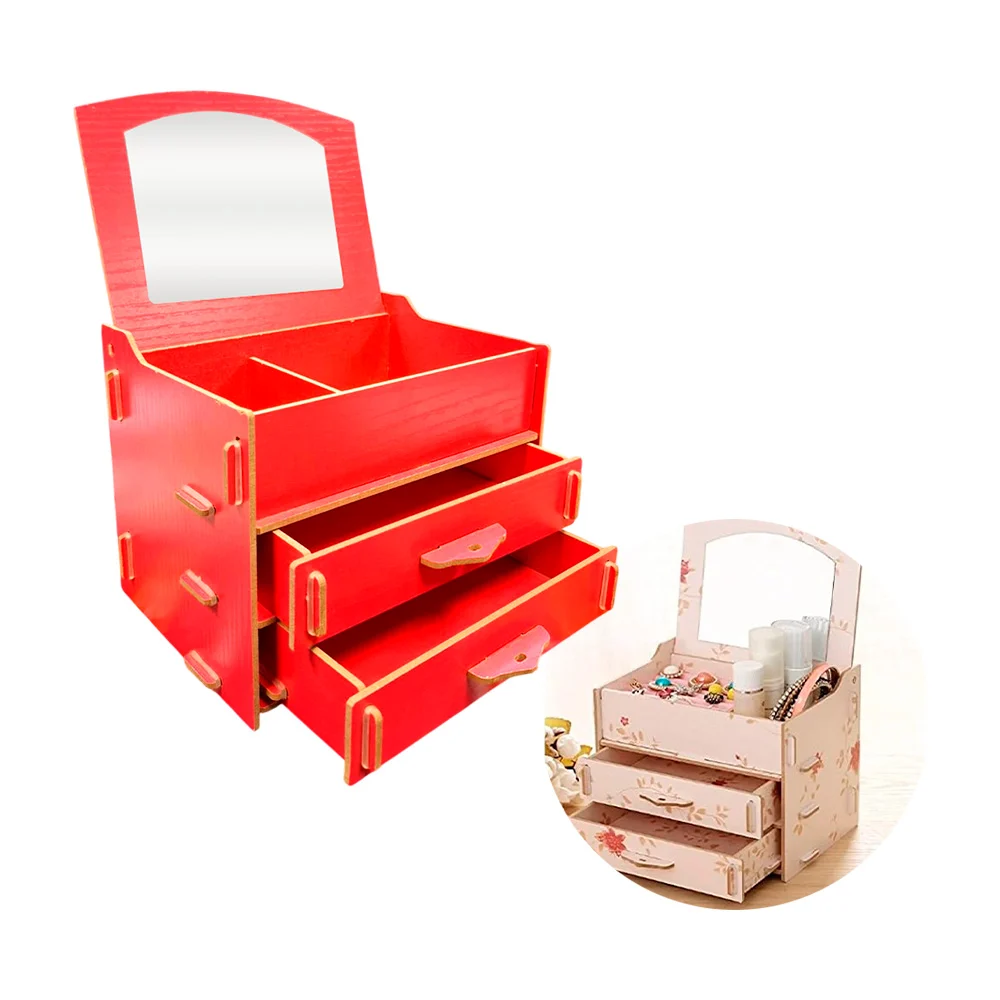 Alhajero armable de madera en forma de tocador con espejo con instructivo y estampado de flores, variedad de diseños / lu6014