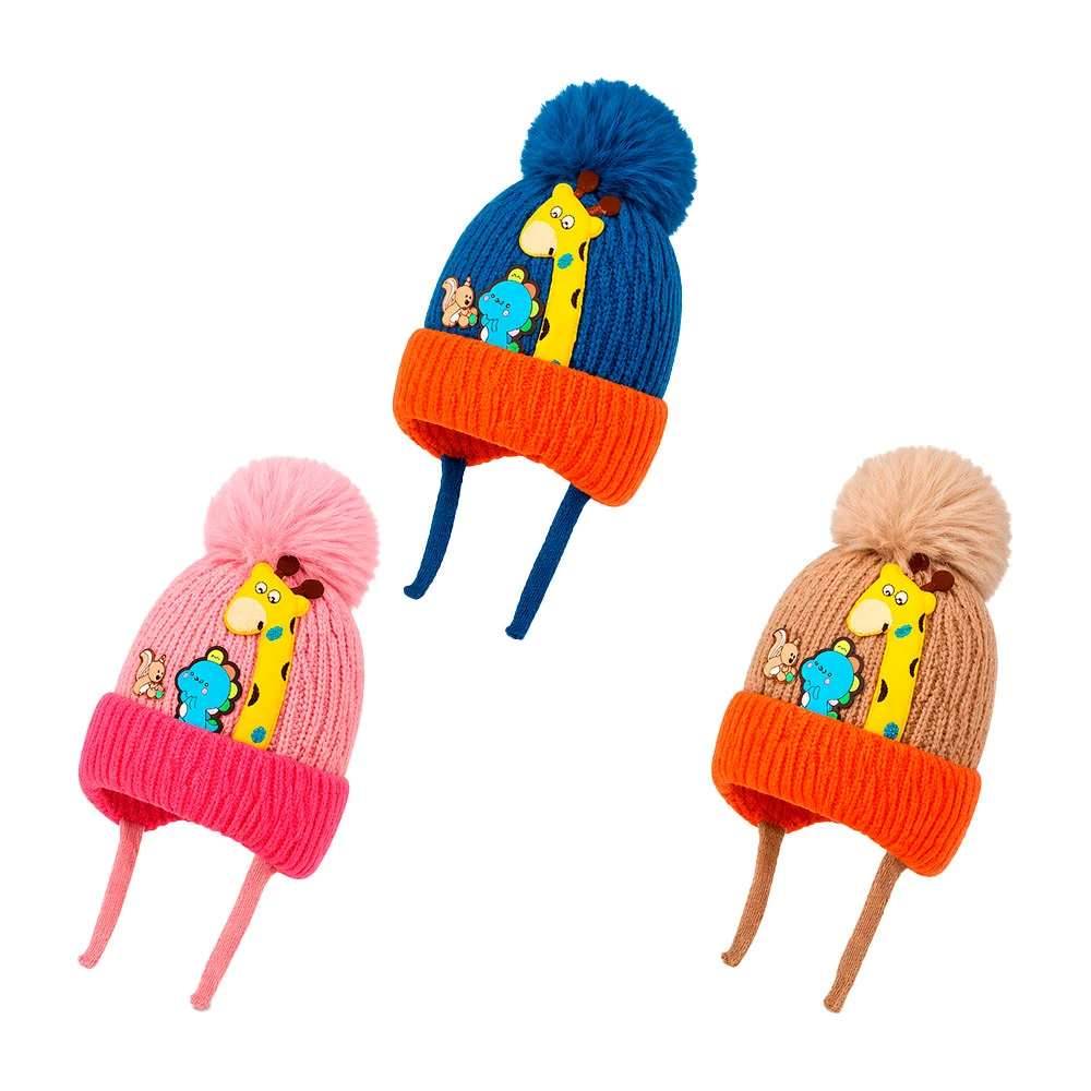 1pza Gorro infantil afelpado tipo tejido con pompón, figura de ardill…