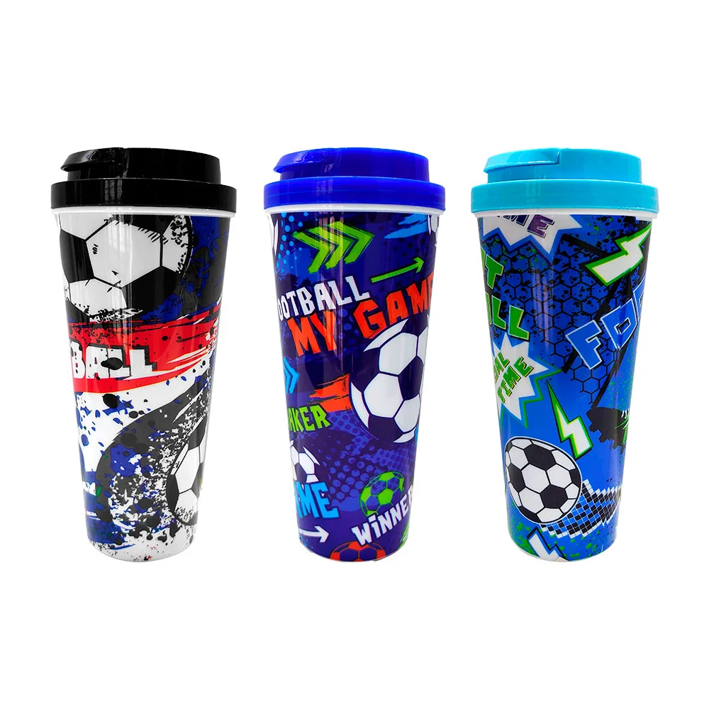 Vaso de plástico de 700ml y tapa hermética, estampado de balones, var…