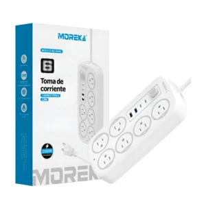 Barra multicontacto moreka con 6 tomacorrientes, 2 puertos usb-c y 2 …