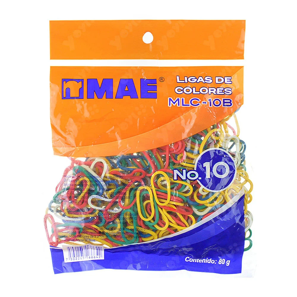 Bolsa con ligas bandas elásticas mae no.10 de colores, 80g