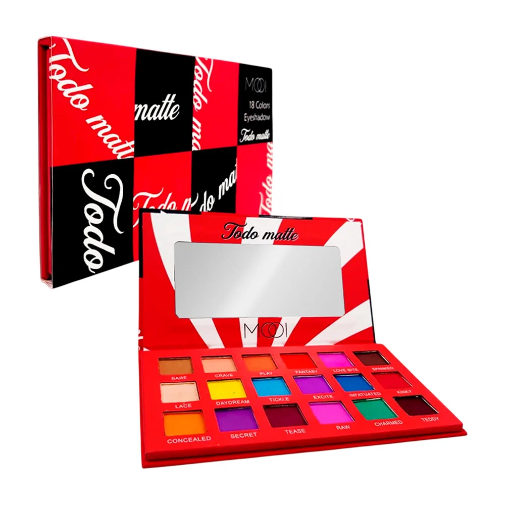 Paleta rectangular mediana con 18 sombras matte, variedad de colores