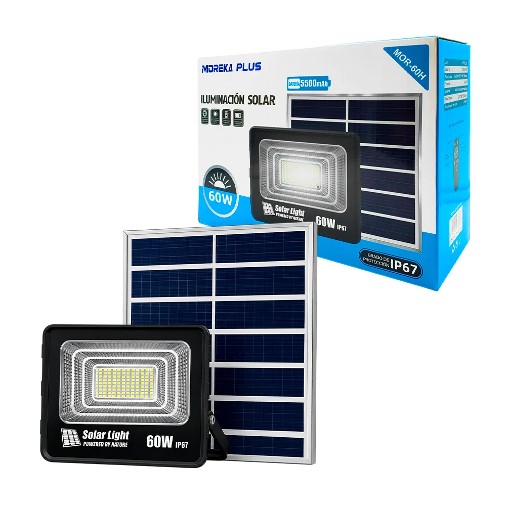 Lámpara - reflector de 60w con panel solar, protección ip67 + control…