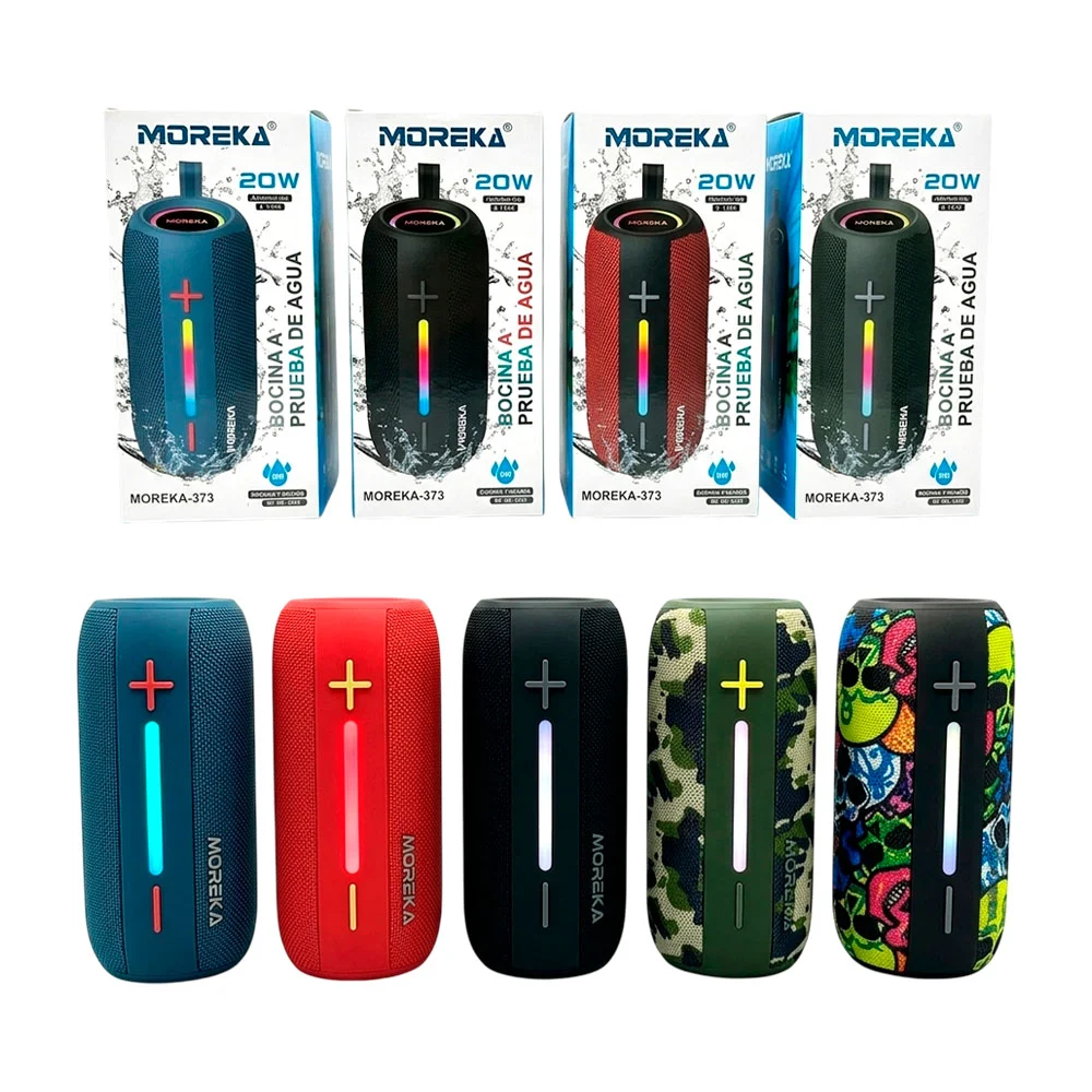 Bocina moreka, cilíndrica, bluetooth, con luces RGB, correa, doble al…