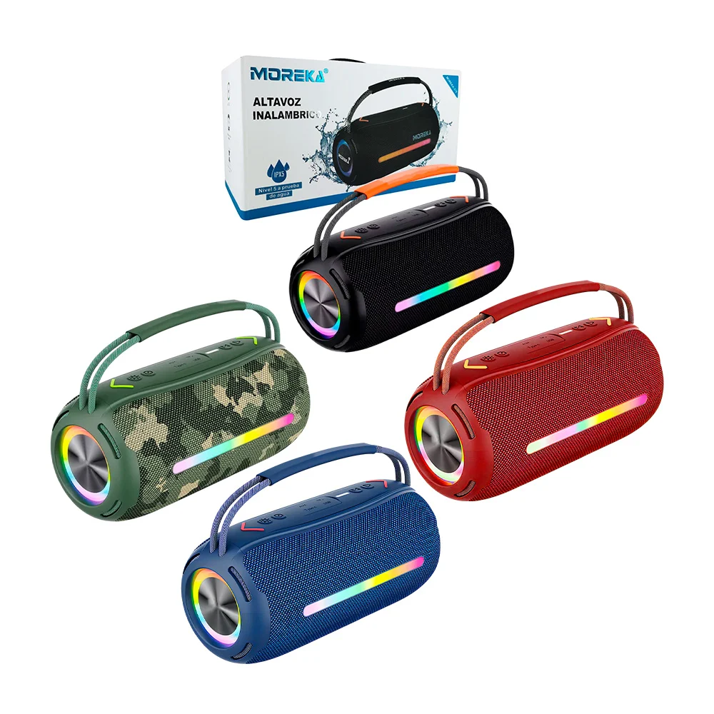 Bocina cilíndrica bluetooth con luces rgb, agarradera + ranuras para …