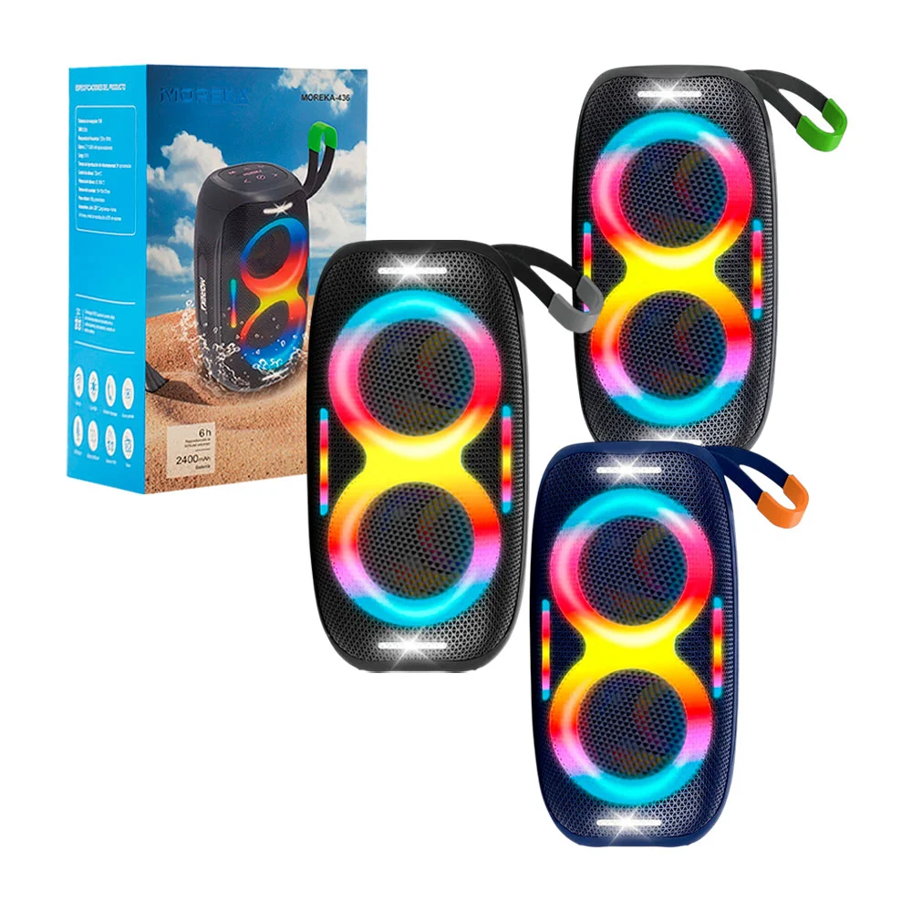 Bocina portatil moreka con luz rgb, doble diafragma, impermeable, 240…