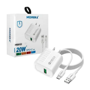 Combo cargador moreka de 20w con cable de 1 metro entrada tipo-c / mq…