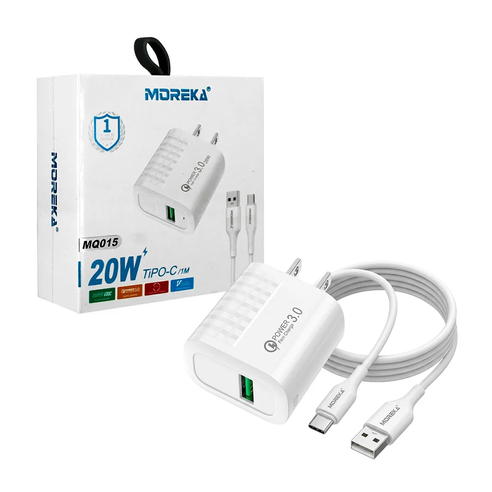 Combo cargador moreka de 20w con cable de 1 metro entrada tipo-c / mq…