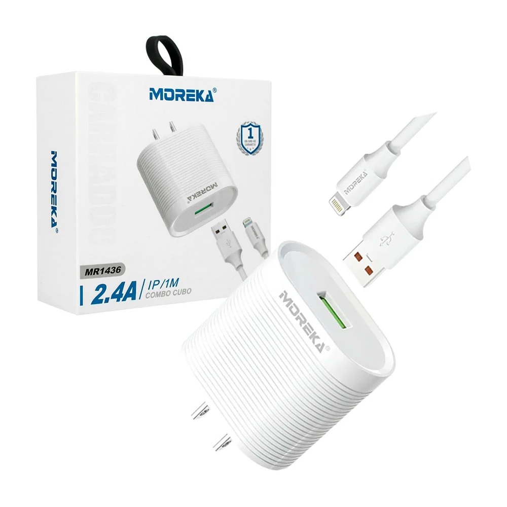 Combo cargador moreka 2.4a de 1 metro con entrada lightning iphone / …