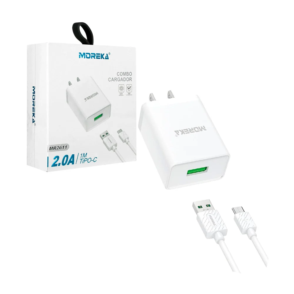 Combo cargador moreka 2.0a de 1  metro con entrada tipo-c / mr2611