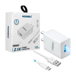 Combo cargador moreka 2.1a de 1 metro para entrada v8 / mr2645