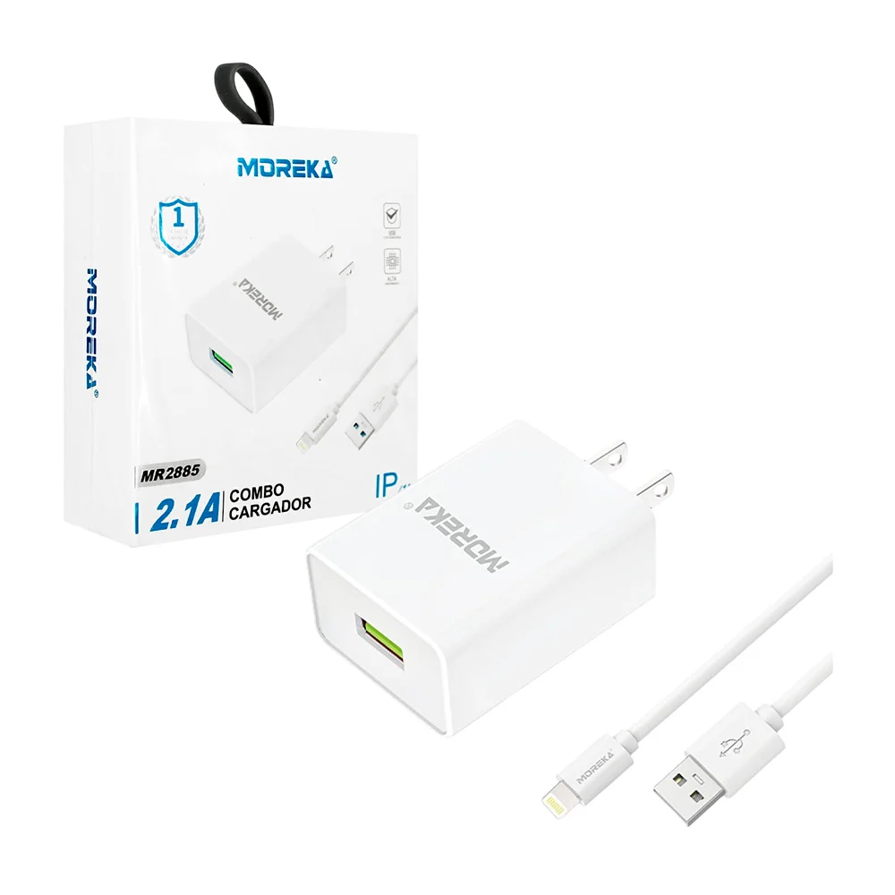 Combo cargador moreka 2.1a de 1 metro con entrada tipo lightning ipho…